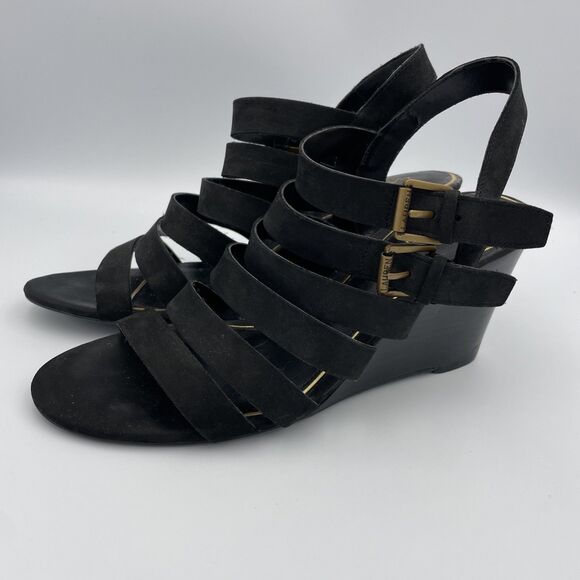 Lauren Ralph Lauren Sandals Linda Black Leather Wedge Thong Dressy Summer 10B - Picture 5 of 9